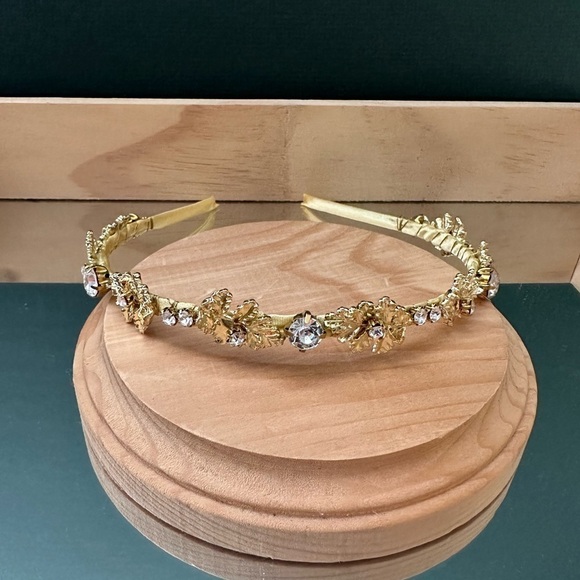 Accessories - Faux Gold Metal Leaf Rhinestone Embellished Headband